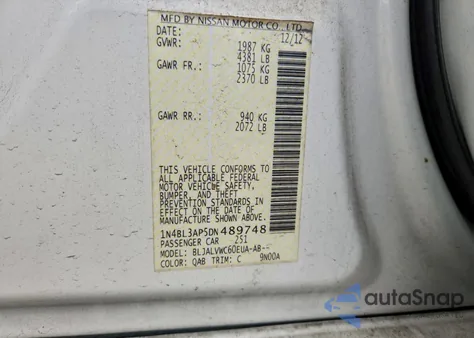 2013 Nissan Altima 3.5S from USA, damaged, VIN 1N4BL3AP5DN489748